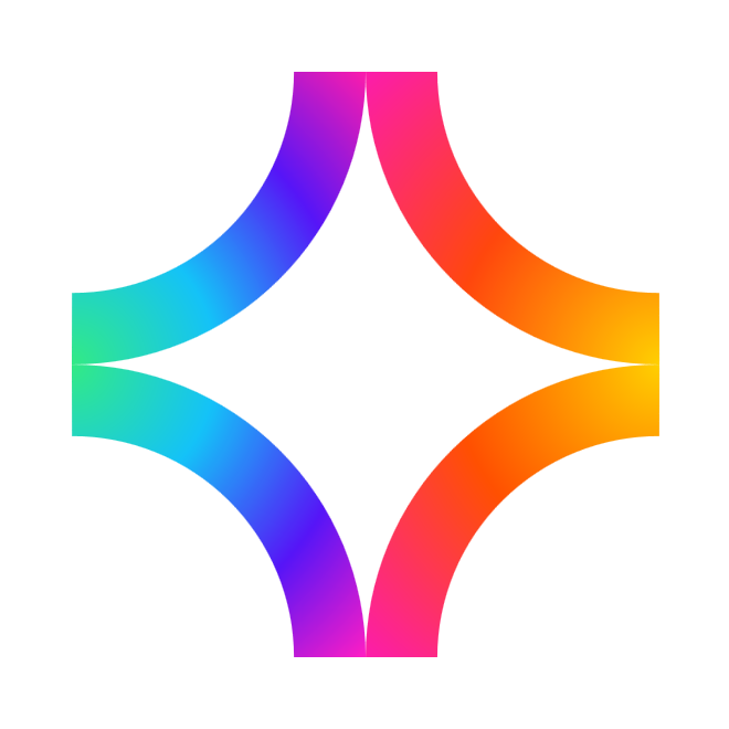 Logo Centraverse, berbentuk seperti kilauan bintang dengan warna pelangi